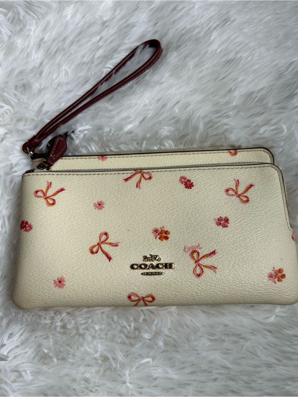 Coach Cream Floral Bow Wristlet